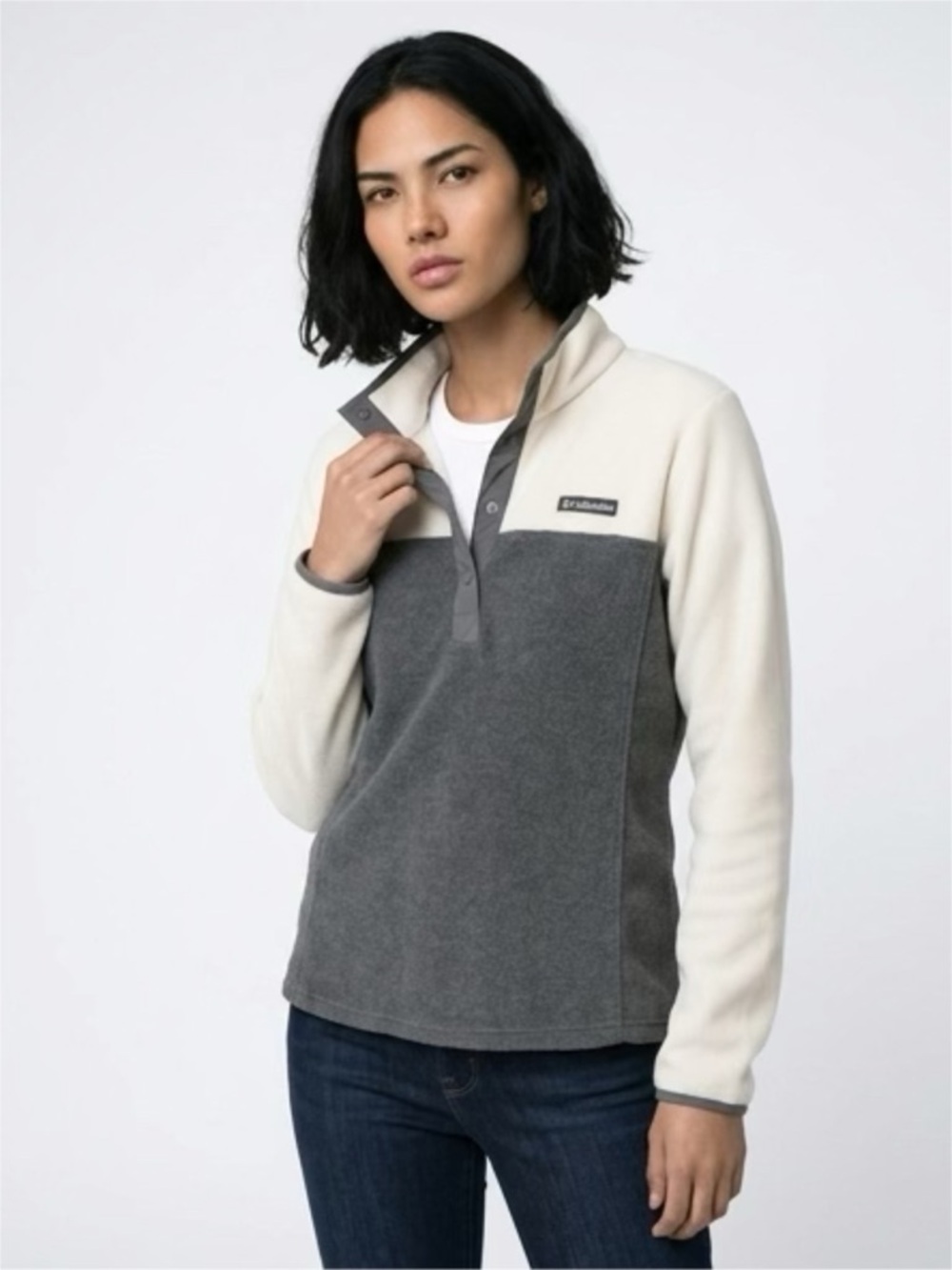 COLUMBIA PULLOVER FLEECE COLOR BLOCK SWEATER, LARGE